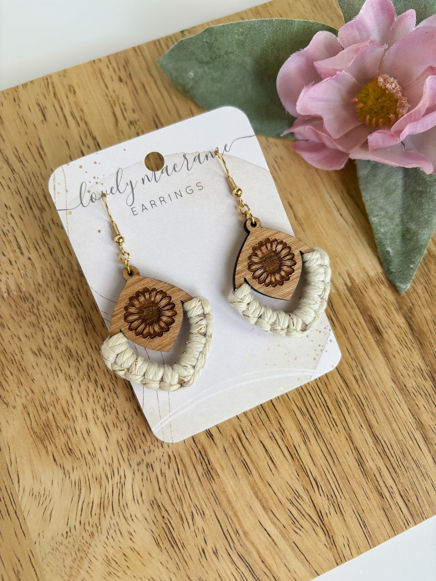 Wooden Sunflower Earrings