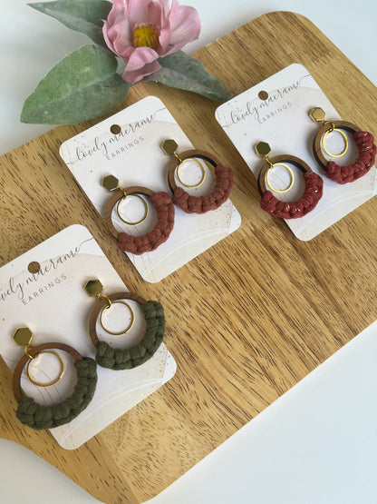 Wood and Gold Ring Earrings