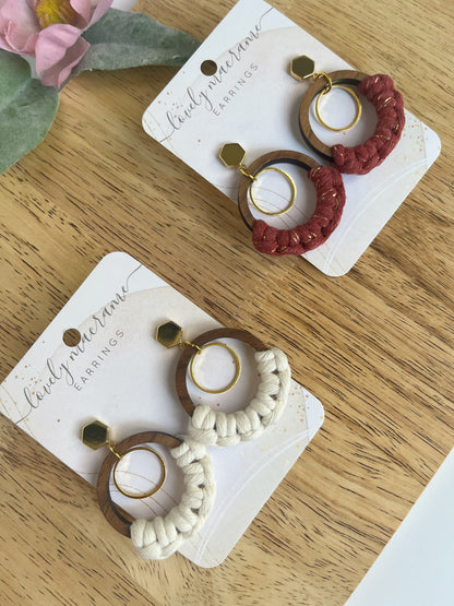 Wood and Gold Ring Earrings