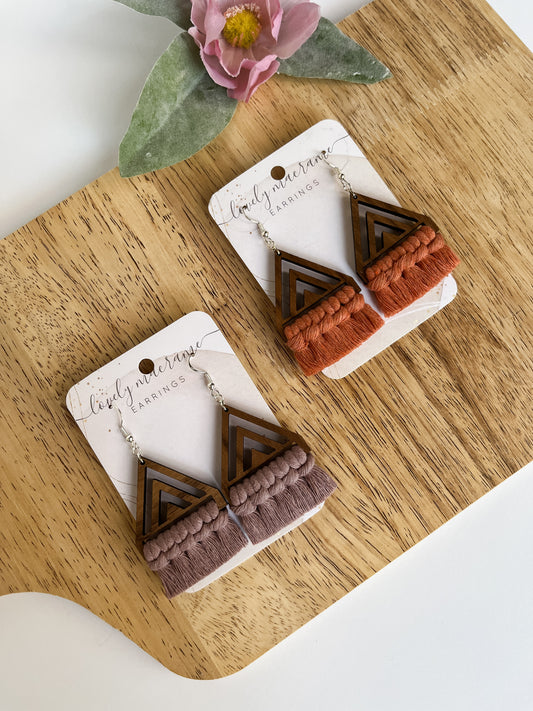 Wood Triangle Fringe Earrings