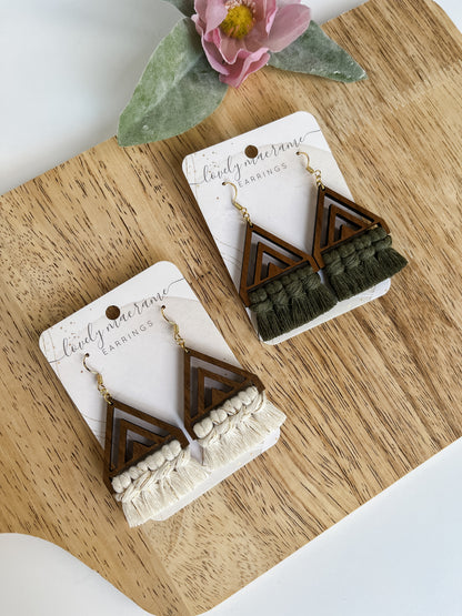 Wood Triangle Fringe Earrings