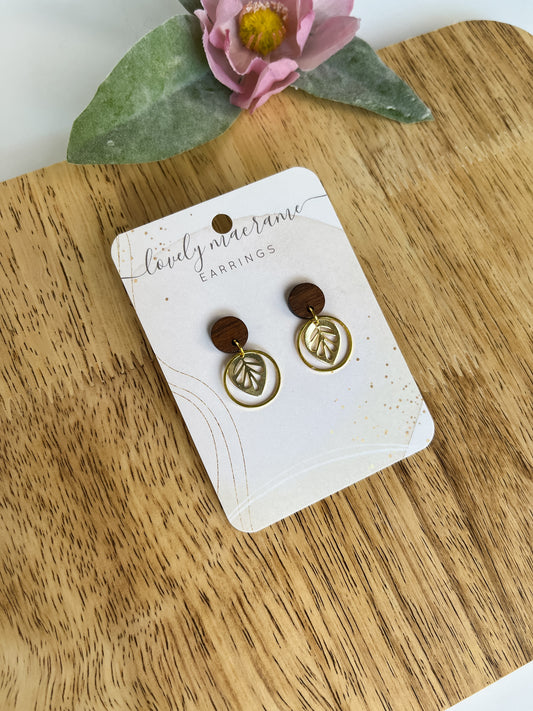 Wood Stud Leaf Earrings