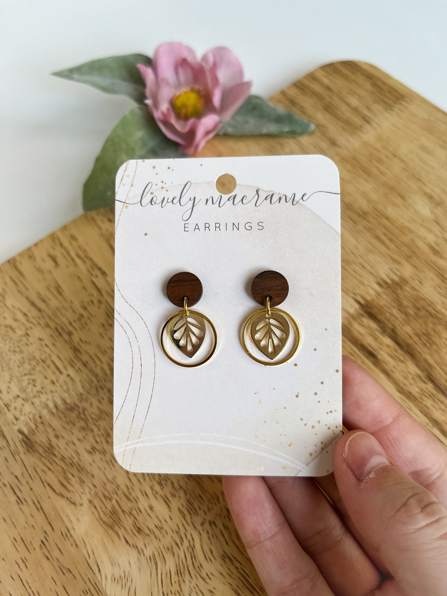 Wood Stud Leaf Earrings