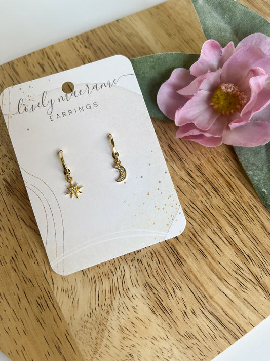 Star and Moon Huggie Earrings