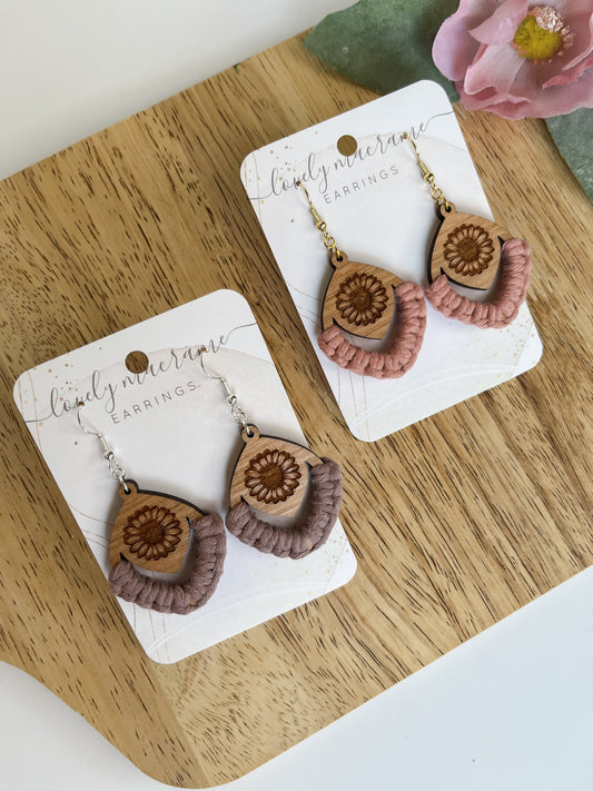 Wooden Sunflower Earrings