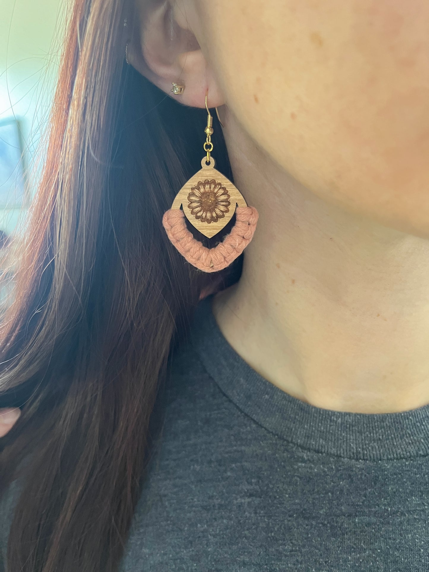 Wooden Sunflower Earrings