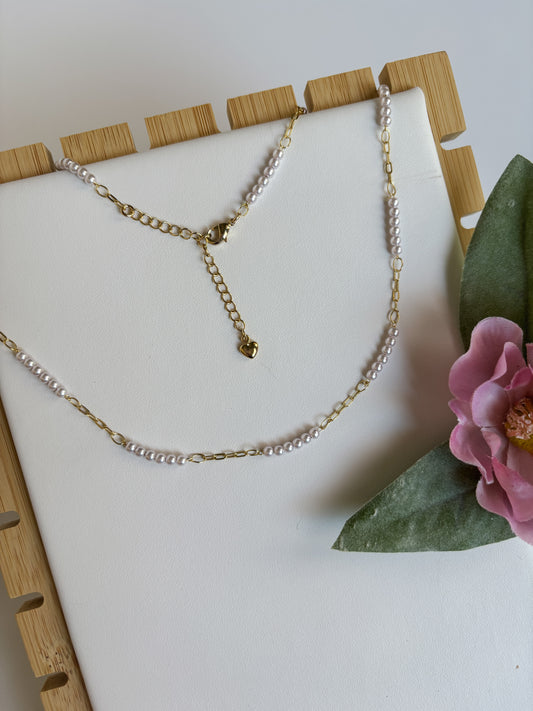 Pearl Bead and Paperclip 14k Gold Filled Necklace