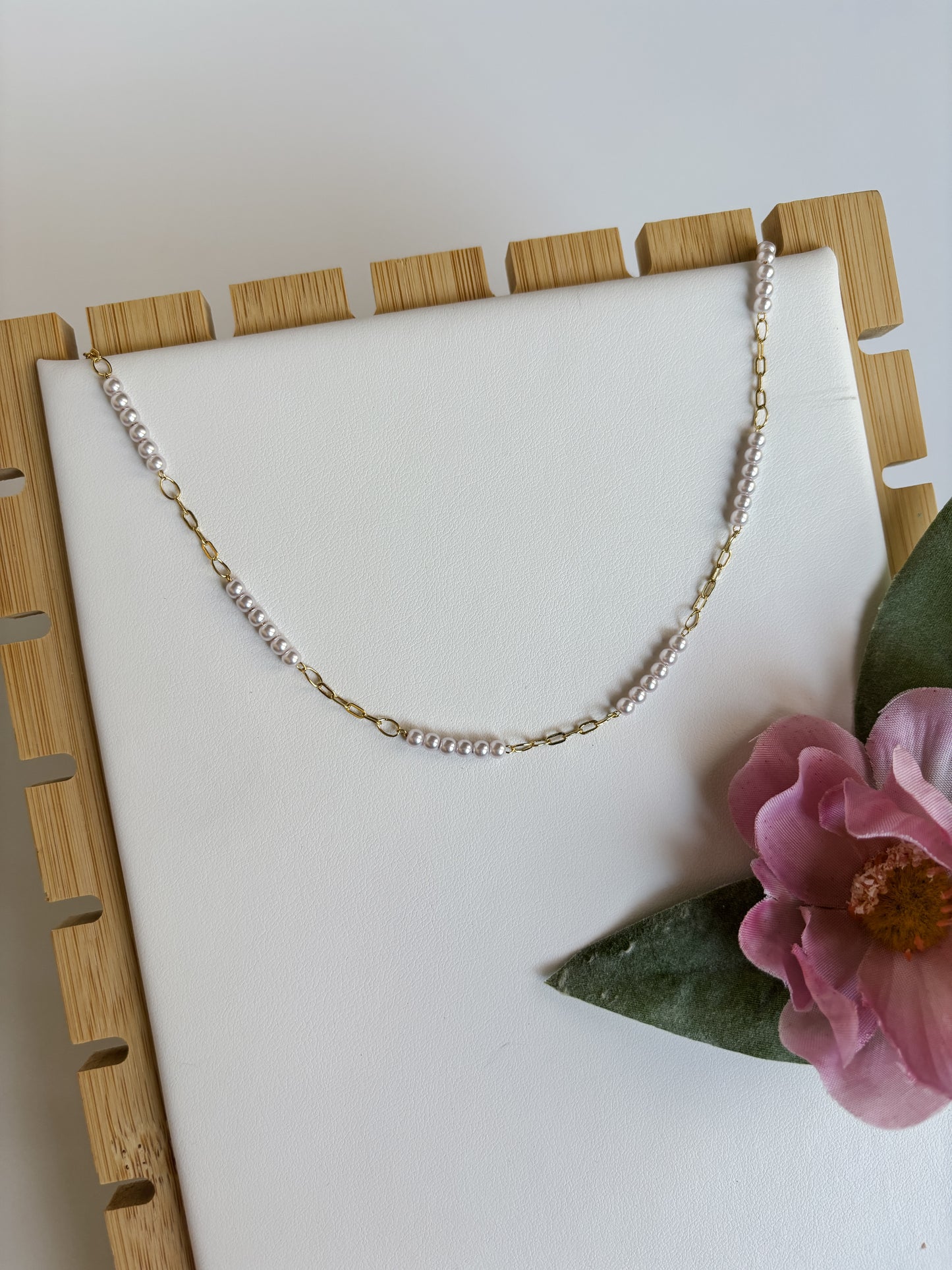 Pearl Bead and Paperclip 14k Gold Filled Necklace