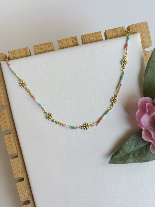 Daisy and Color Beads 14k Gold Filled Necklace