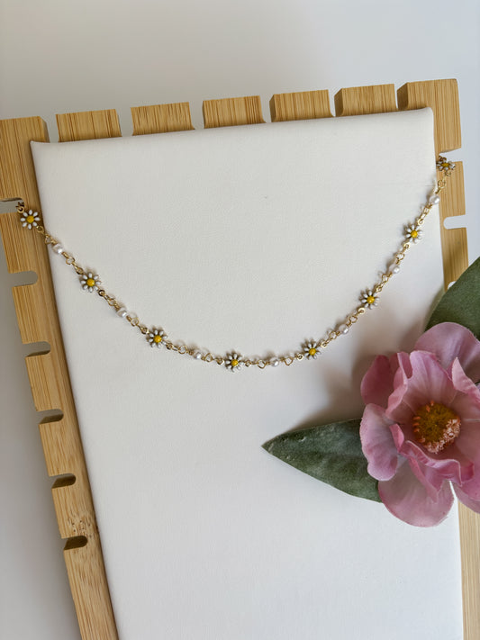 Daisy and Pearl Bead 14k Gold Filled Necklace