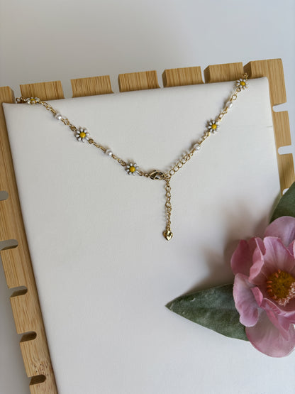 Daisy and Pearl Bead 14k Gold Filled Necklace