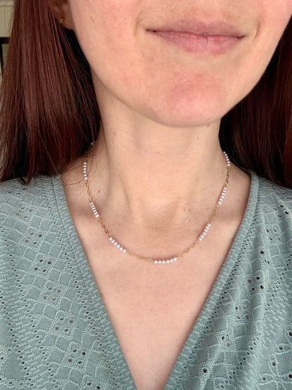 Pearl Bead and Paperclip 14k Gold Filled Necklace