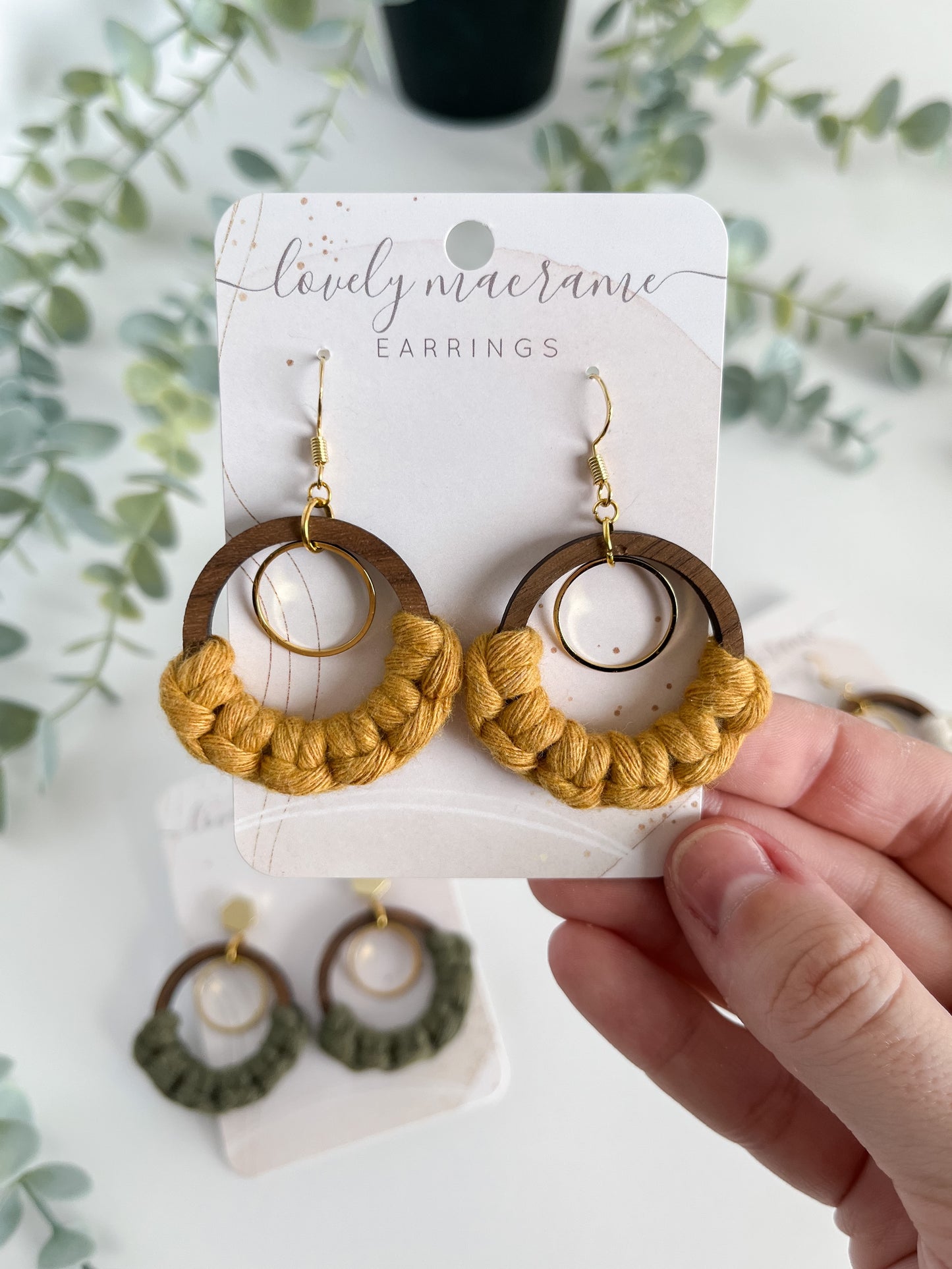 Wood and Gold Ring Earrings