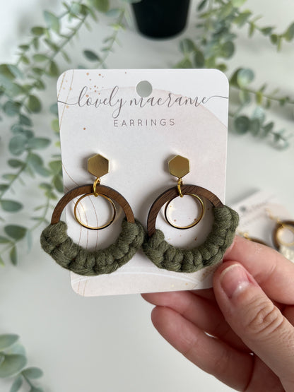 Wood and Gold Ring Earrings