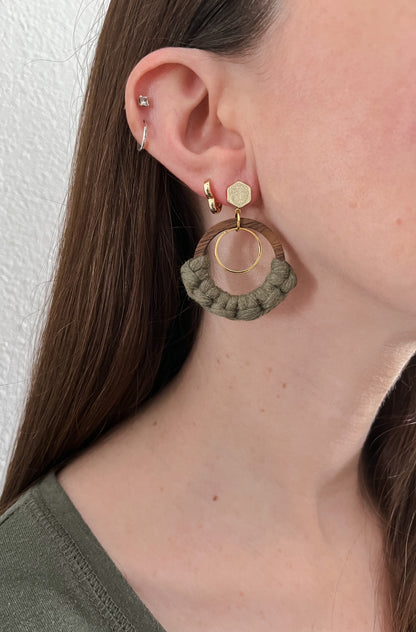 Wood and Gold Ring Earrings