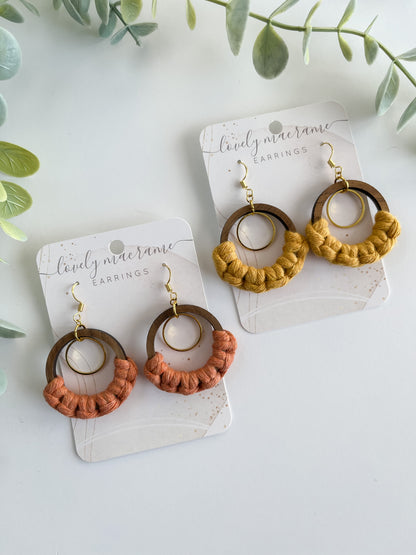 Wood and Gold Ring Earrings