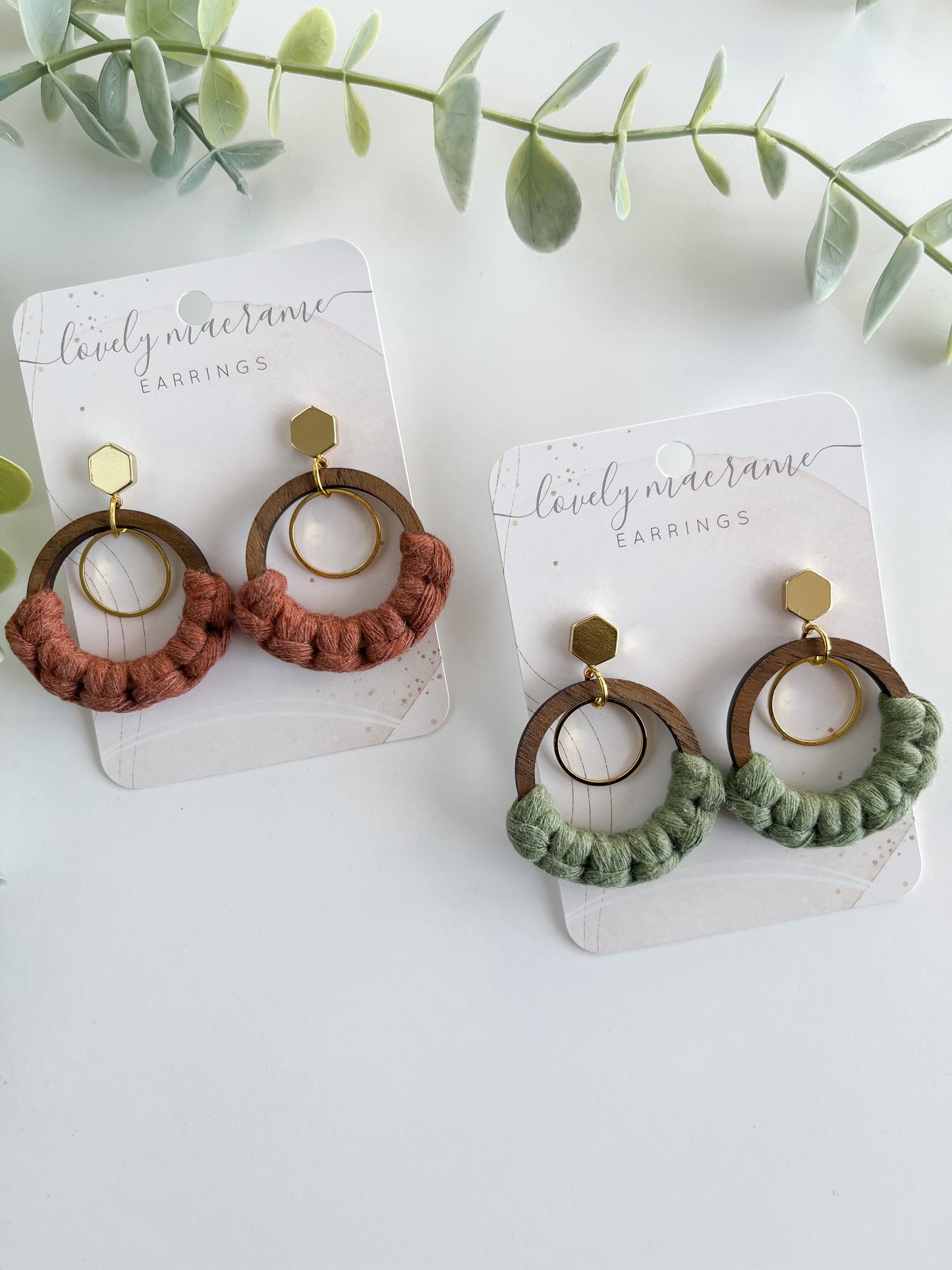 Wood and Gold Ring Earrings