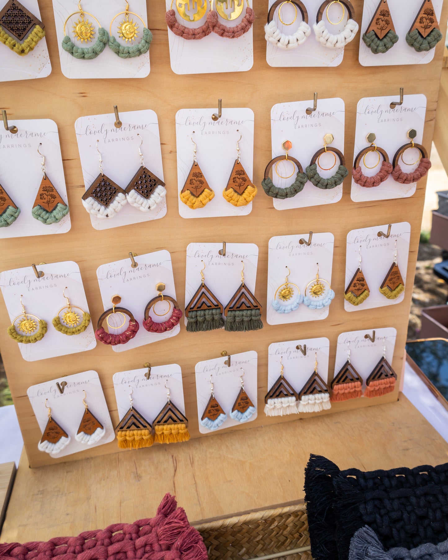 Wood Triangle Fringe Earrings