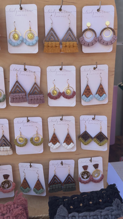 Wood Triangle Fringe Earrings